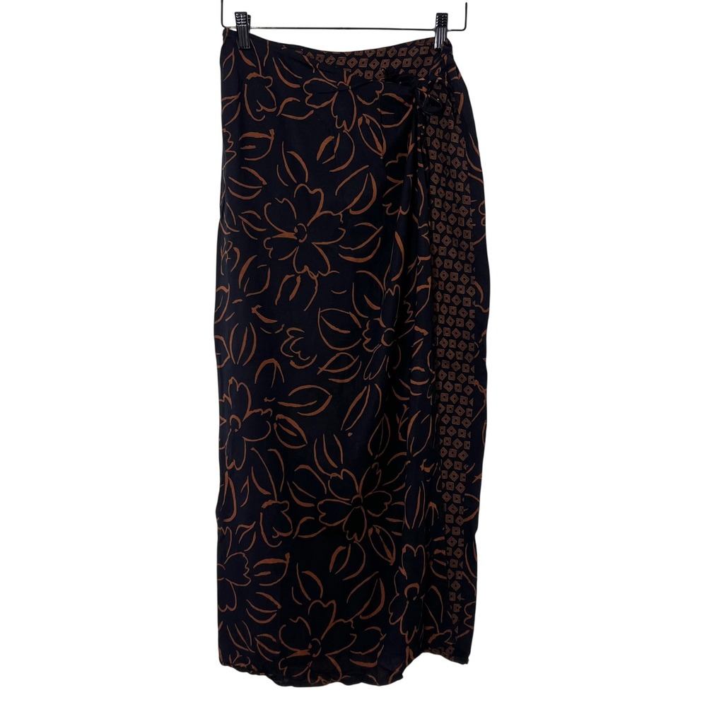 VTG Express Wrap Midi Skirt Size L Floral Geometric Dark Fairy Whimsigoth USA